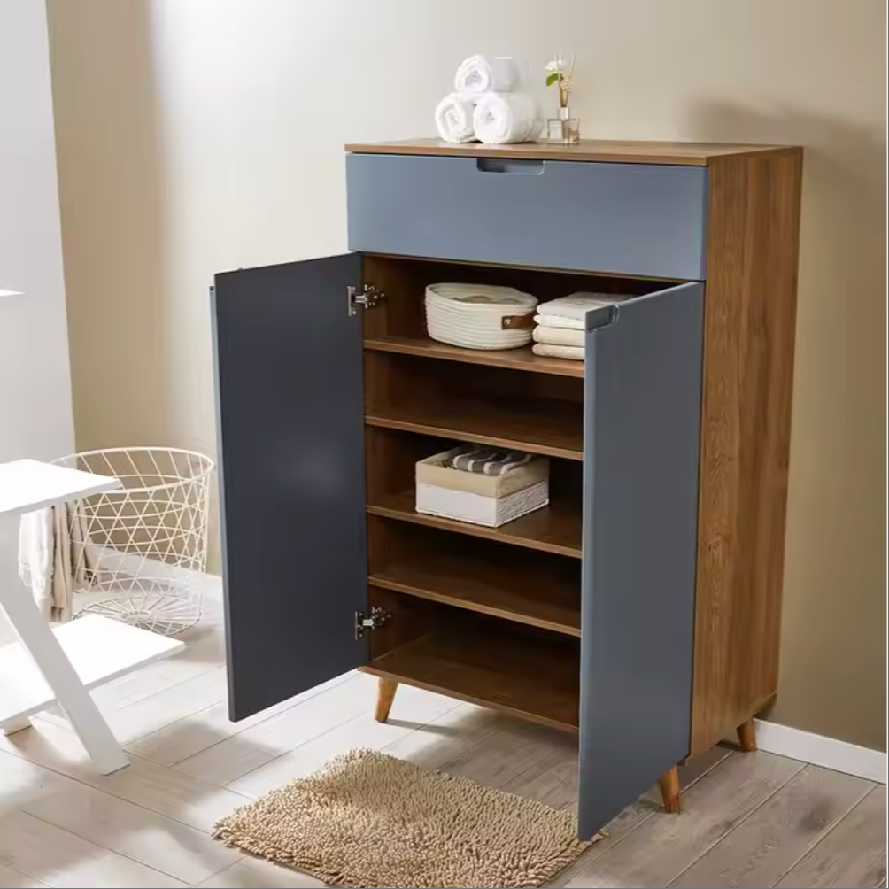 Solid Wood Legs Wooden Shoe Vanity Dresser Table 1Drawer and 2 Doors Shoe Closet for Living Room