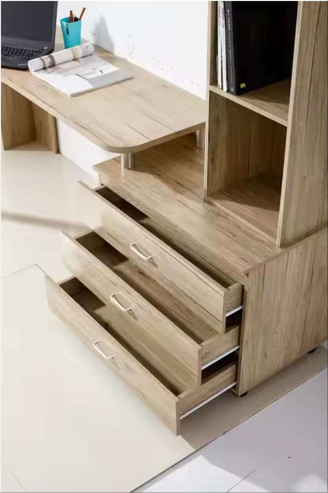 European Style Home Goods Storage Wood Office Wooden Computer Desk With Bookshelf