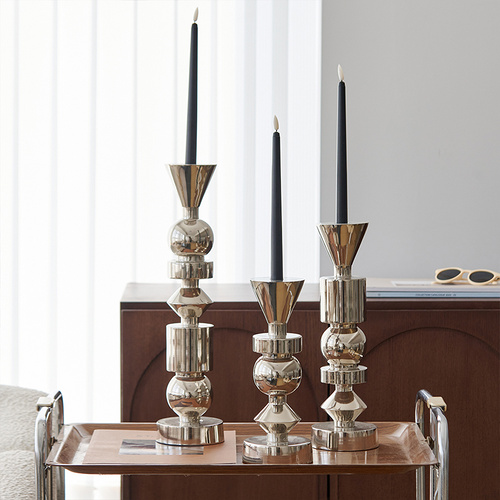 India - Imported Silver Matte Geometric Creative Candle Holder