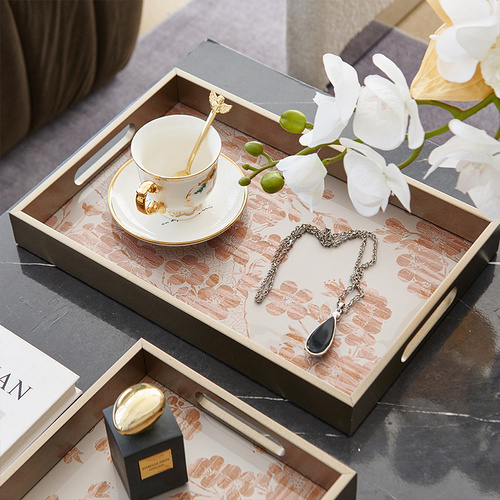 Light Golden Rectangular Gilded Blooming - Petal Tray