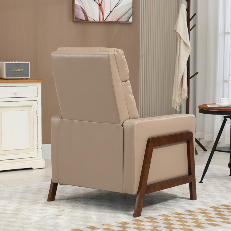 Modern Living Room Furniture Reclining Armchair Khaki Leather Armchair With Wood Legs