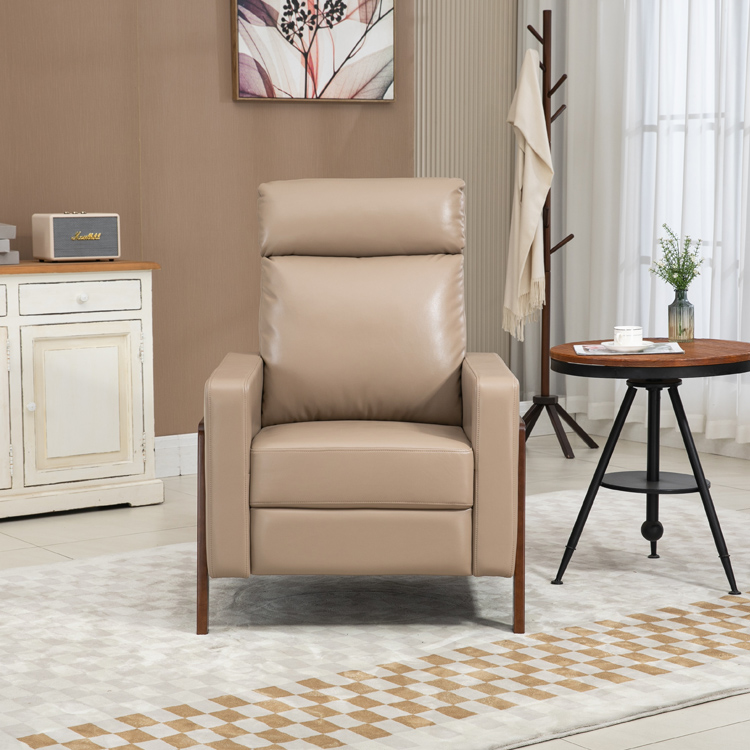 Modern Living Room Furniture Reclining Armchair Khaki Leather Armchair With Wood Legs