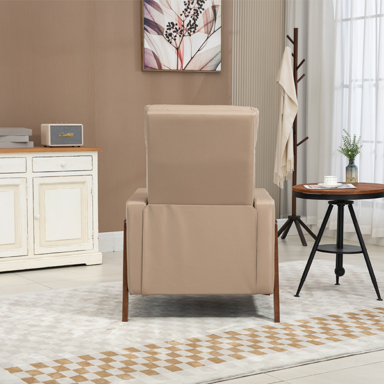 Modern Living Room Furniture Reclining Armchair Khaki Leather Armchair With Wood Legs