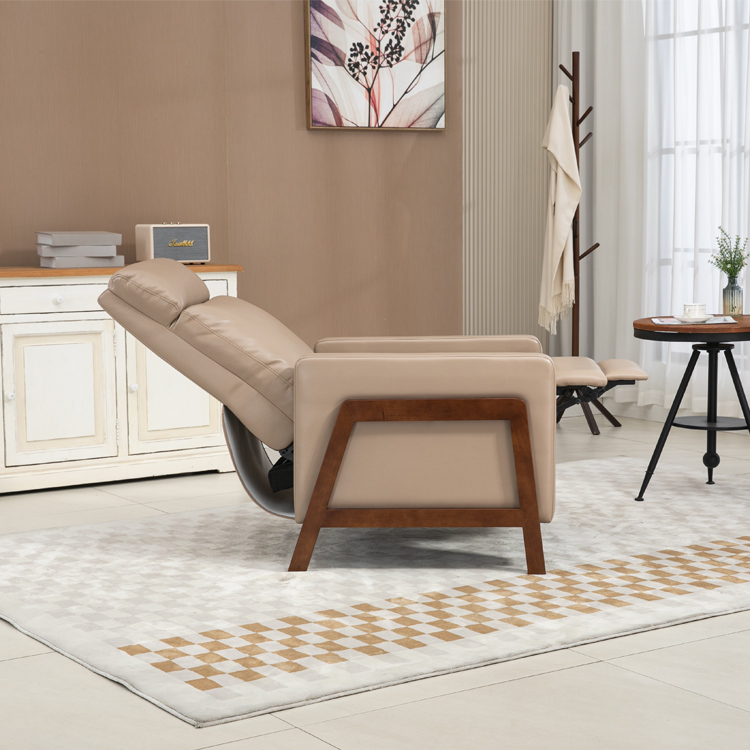 Modern Living Room Furniture Reclining Armchair Khaki Leather Armchair With Wood Legs