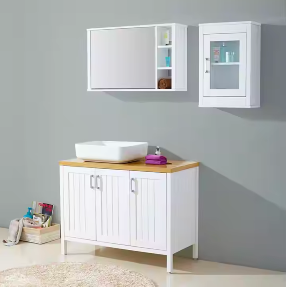 Bathroom Cabinet PU Painting Modern Design Europe Style Hotel Bathroom Sink Vanity With Mirror Cabinet