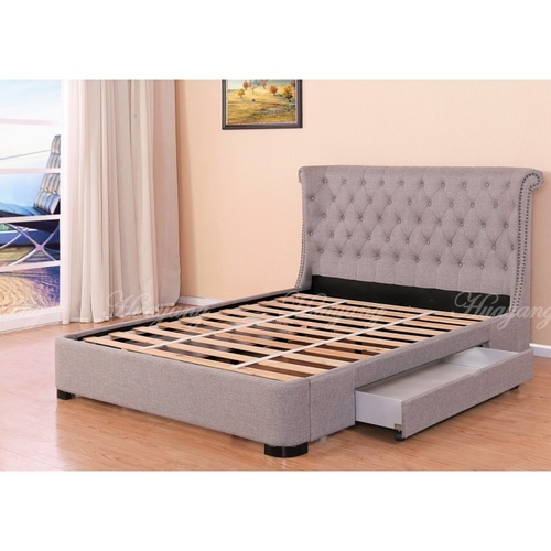 Huayang Customized Bedroom Furniture Retro Upholstered Flat Storage Bed with Drawer