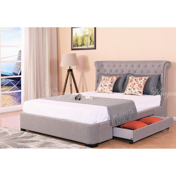 Huayang Customized Bedroom Furniture Retro Upholstered Flat Storage Bed with Drawer