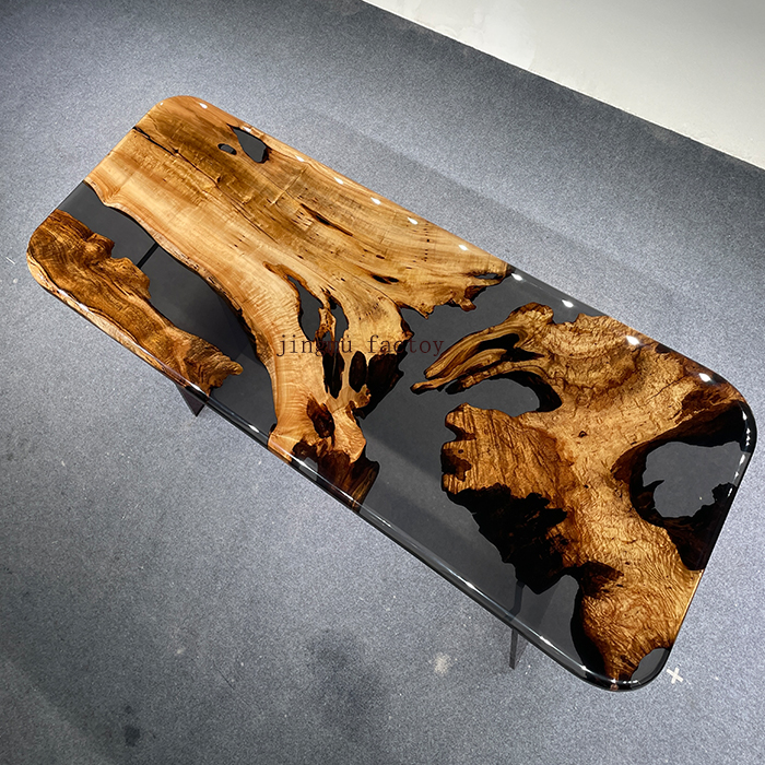 Custom Camphor Wood Hotel Villa Restaurant Dinner Kitchen Dining Room Table River Handmade Epoxy Resin Slab with Acrylic Base