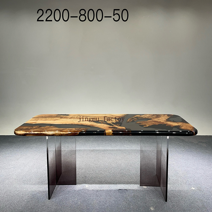 Custom Camphor Wood Hotel Villa Restaurant Dinner Kitchen Dining Room Table River Handmade Epoxy Resin Slab with Acrylic Base
