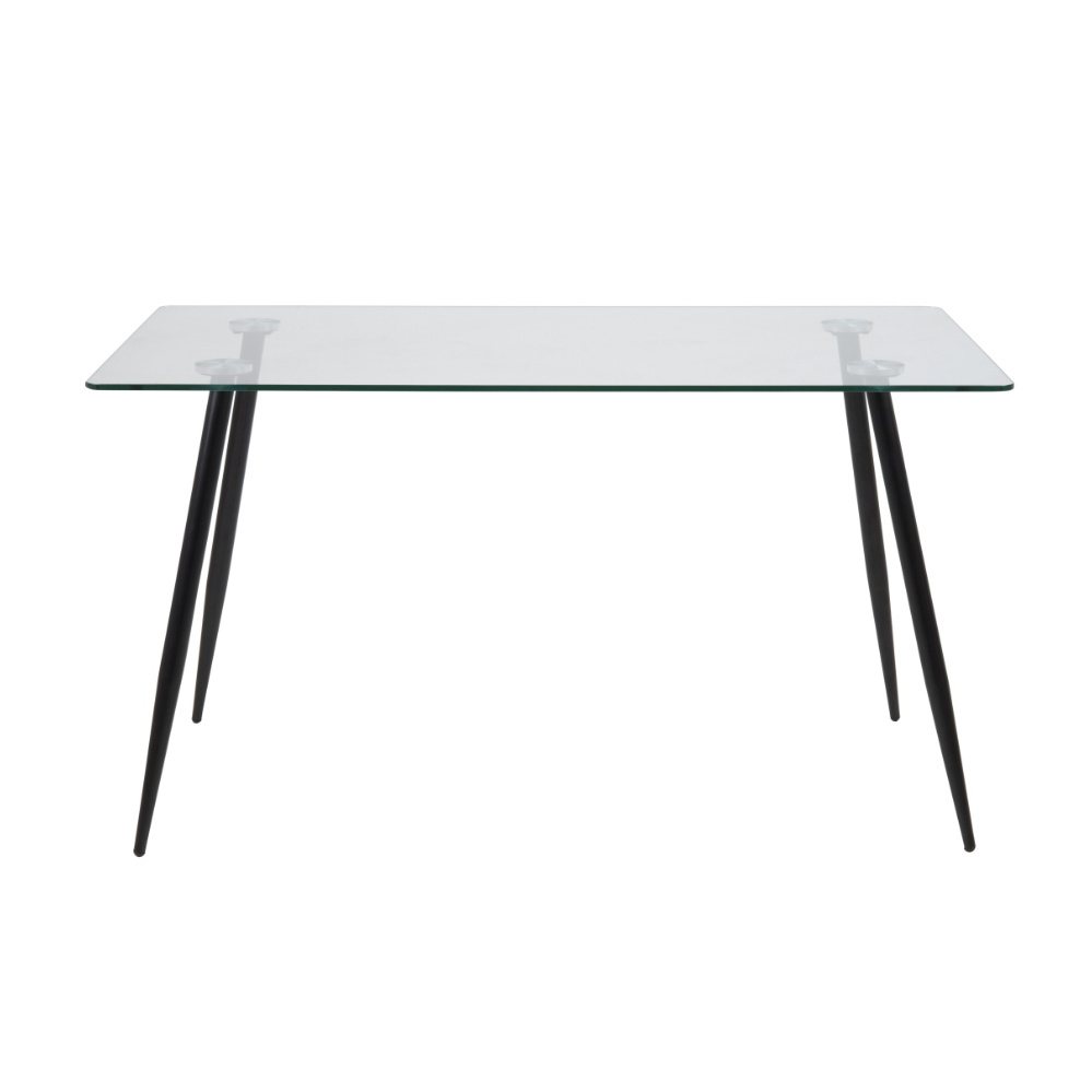Rectangle tempered glass dining table with metal feet
