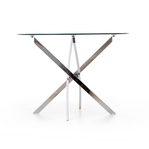 Round Clear Tempered Glass Dining Table With Metal Feet