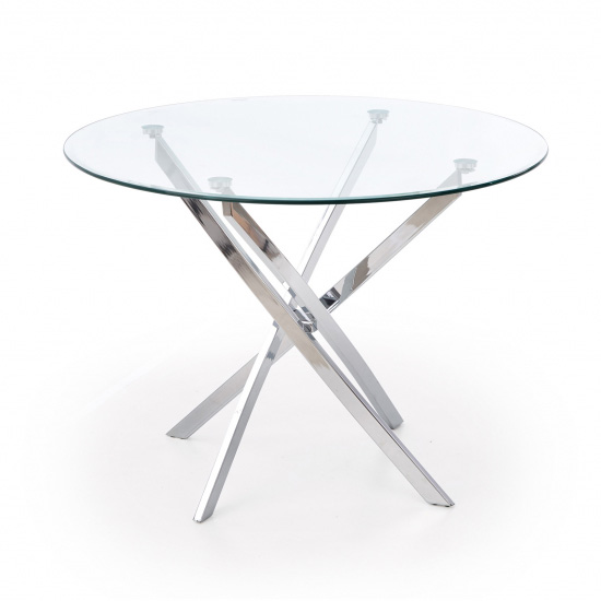 Round Clear Tempered Glass Dining Table With Metal Feet