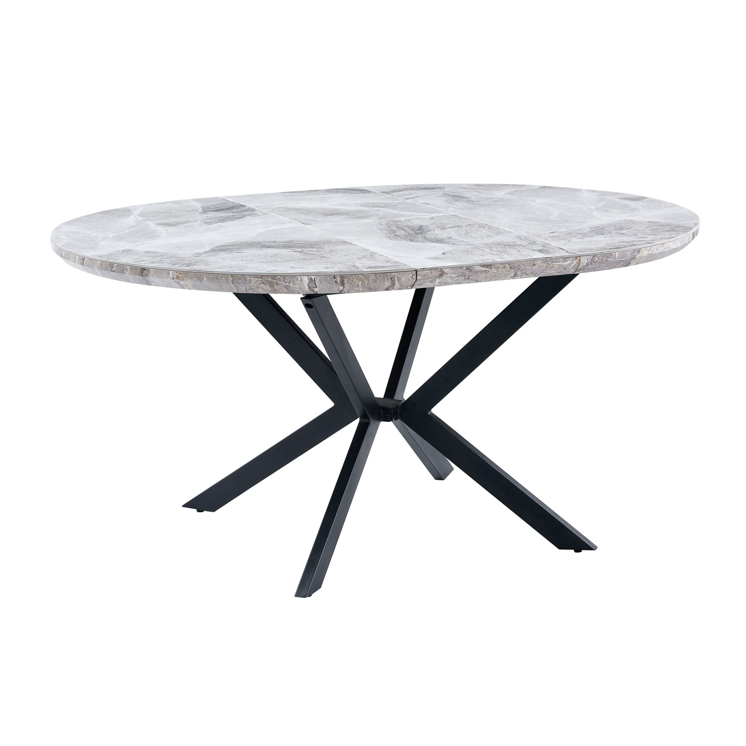 Extensible round wooden dining table with metal feet