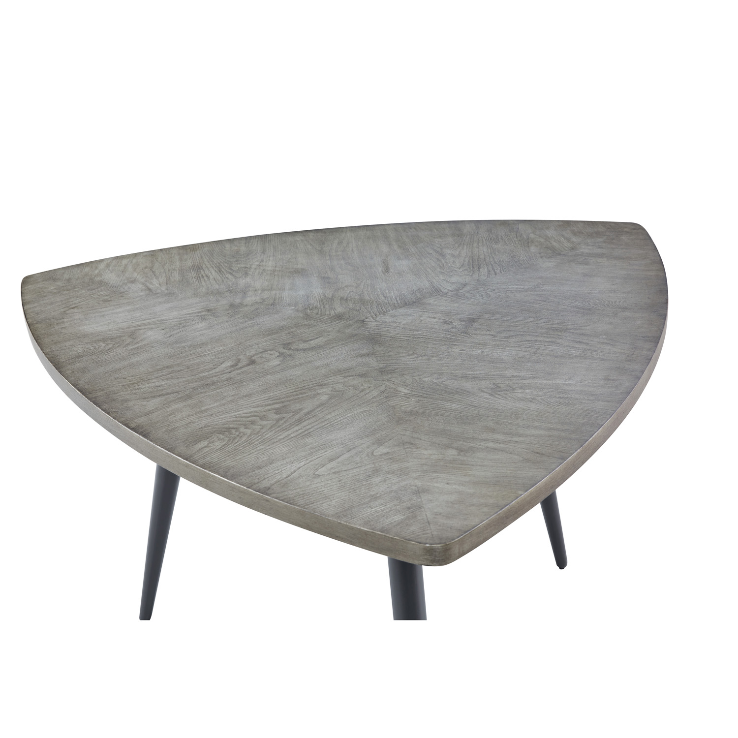 Dark gray wooden dining table with metal legs