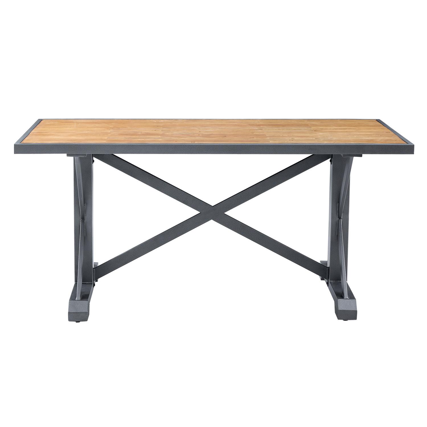 Rustic rectangle wooden dining table with metal base