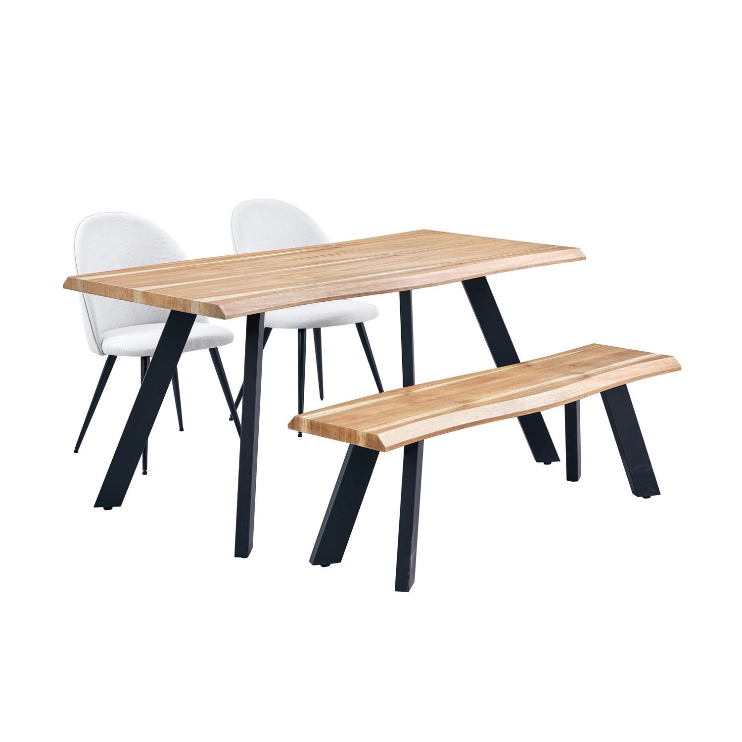 Rustic Veneered Wooden Dining Bench With Metal Feet