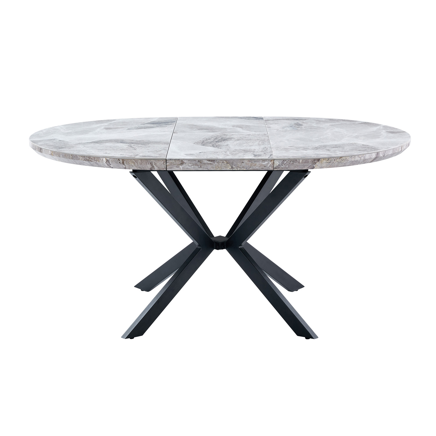 Extensible round wooden dining table with metal feet