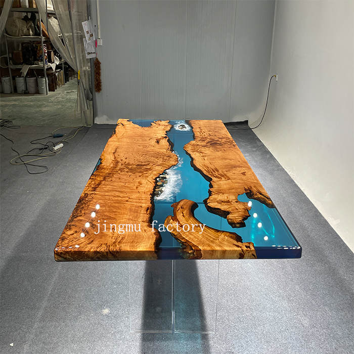 Unique Design Restaurant Camphor Table Solid Wood Slab Epoxy Resin River Dining Table Top