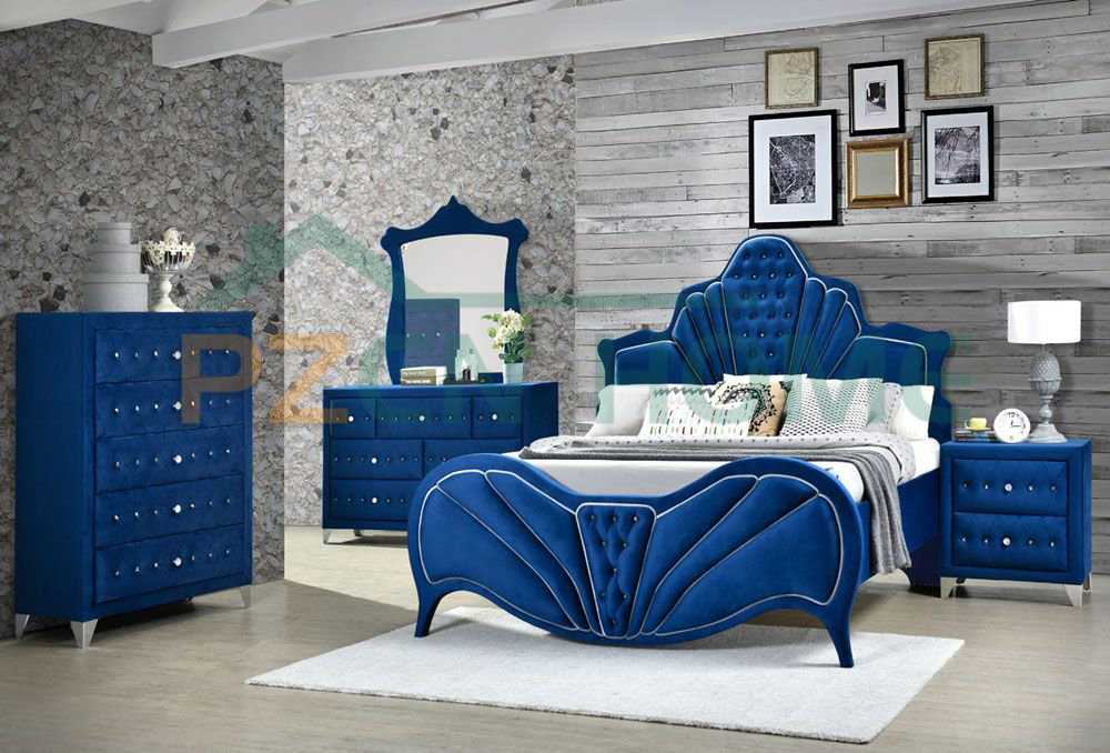 queen size bedroom set with velvet fabric