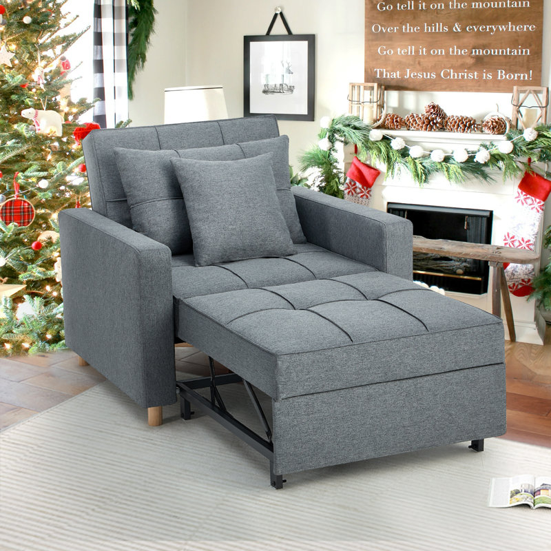 velvet linen fabric single sofa bed with pull out bed