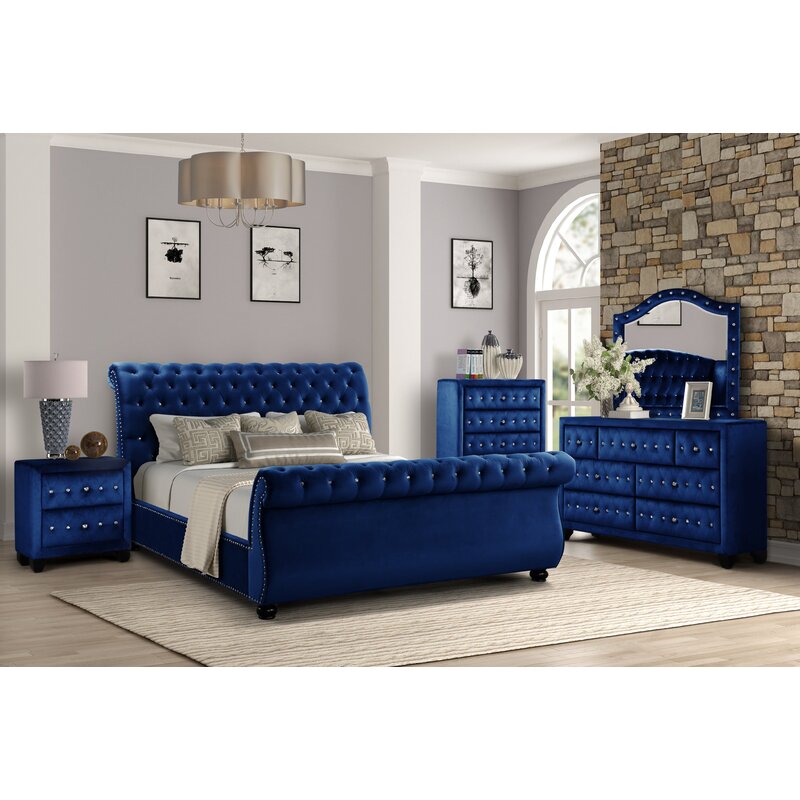 queen size bedroom set with velvet fabric