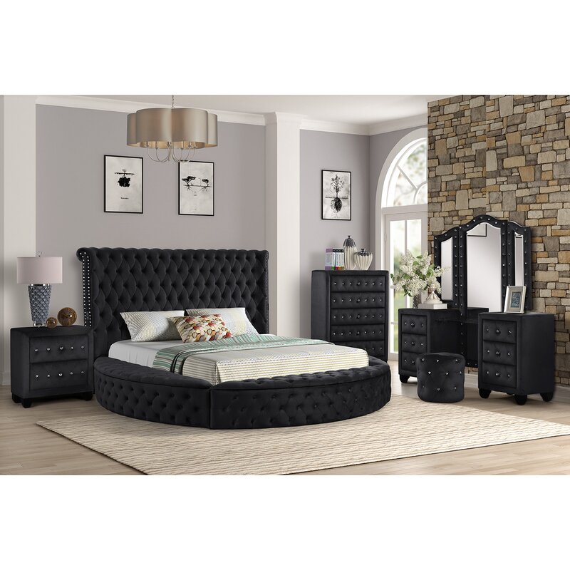 queen size bedroom set with velvet fabric