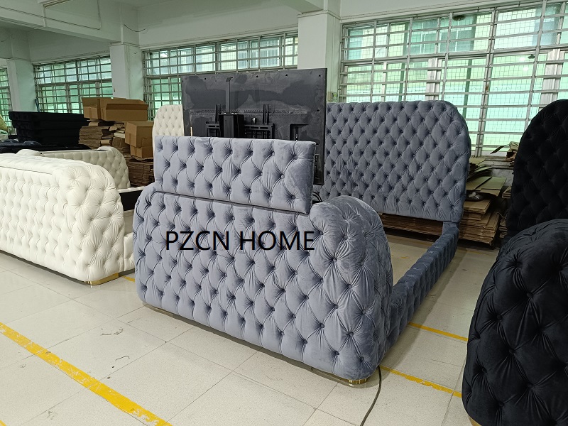 velvet fabric tv bed with firepalce