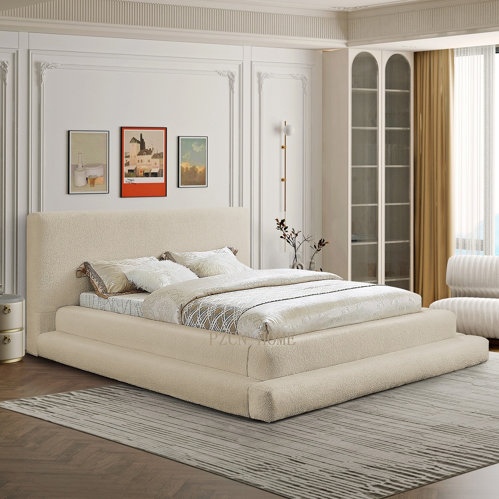 luxury cream color velvet fabric bedroom bed