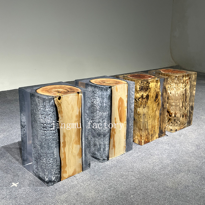 New Trend Resin Stool Home Furniture Hotel Luxury Resin Wood Top  Epoxy Resin Wood Stool