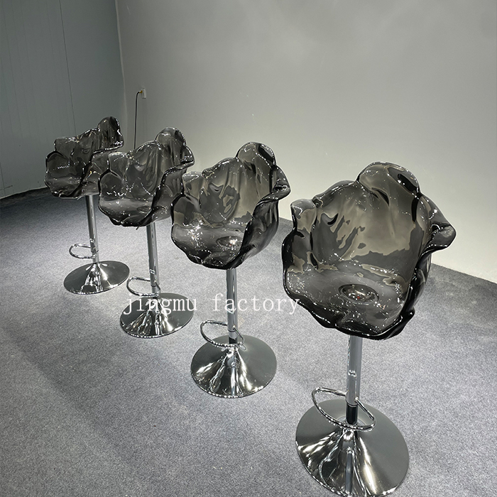 Luxury Acrylic Epoxy Resin Hotel Large Size Flower Seating Bar Stool Ottoman Chair for Living Room