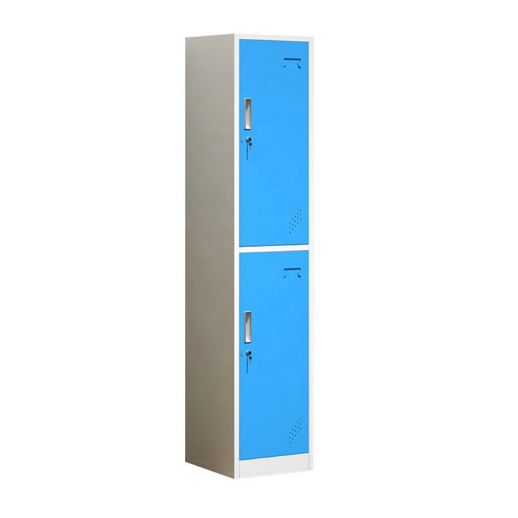 Single 2 Door 2 Tier Supermarket Locker Metal Steel Cabinet Storage Swimming Gym Wardrobe Locker With Key