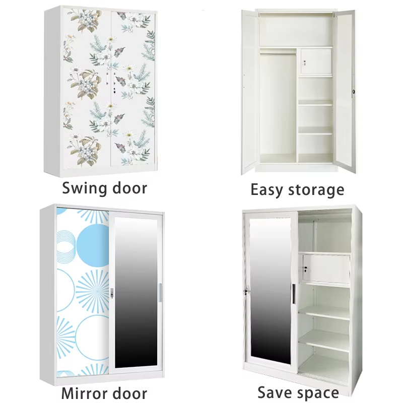 Metal Clothes Storage Cabinet Wardrobe Steel Swing Door Almirah Bedroom Printing Wardrobe