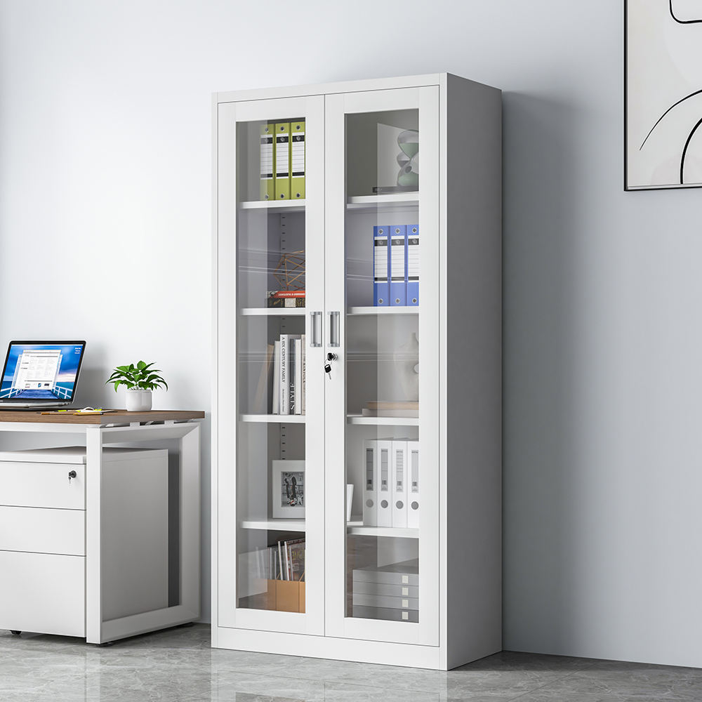 Modern Design Steel Storage File Cabinet with Tow Swing Glass Door Big Storage Solution for Office Home School Workshop Gym