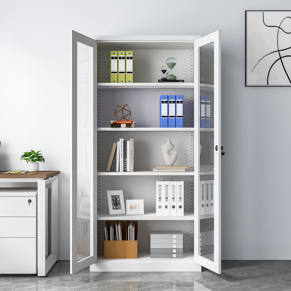 Modern Design Steel Storage File Cabinet with Tow Swing Glass Door Big Storage Solution for Office Home School Workshop Gym