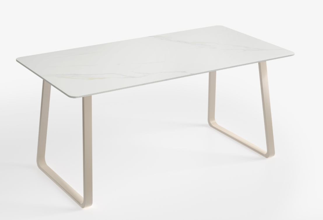 Stylish & Sturdy Rectangular Dining Table – Gold Metal Base & Premium Stone Surface