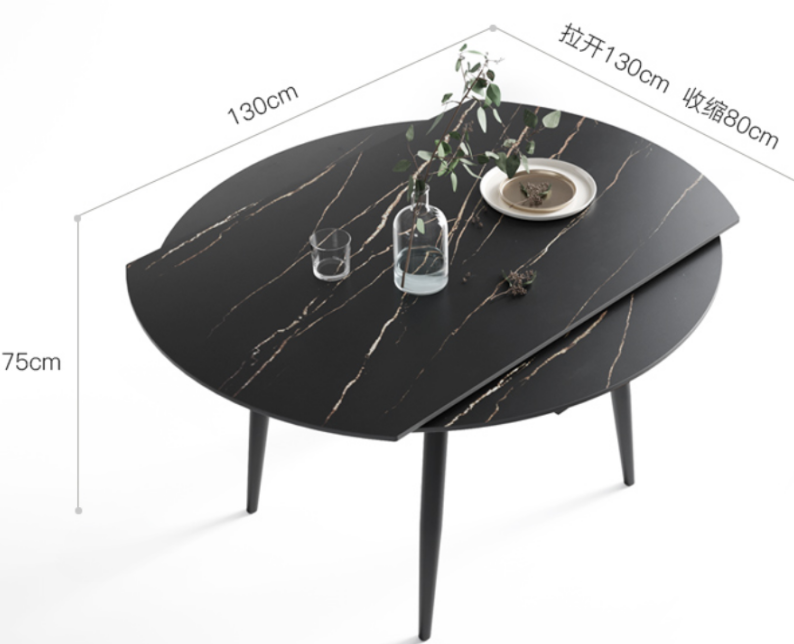 Minimalist Table with Metal Supports and Ceramic Board Tabletop Surface Dining Table