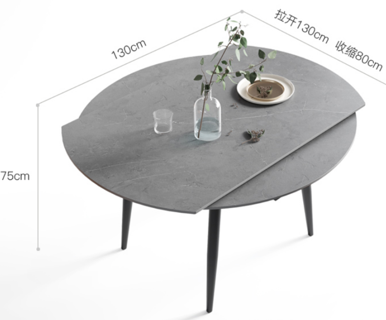 Minimalist Table with Metal Supports and Ceramic Board Tabletop Surface Dining Table