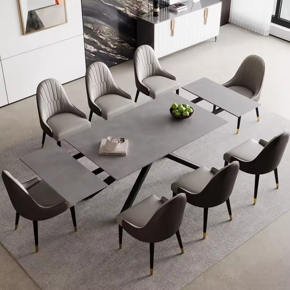 Luxury Sintered Stone Retractable Rectangular Dining Table