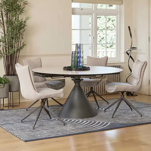 Nordic Style Space Saving Marble or Slate Multi-Functional Extendable Round Dining Table