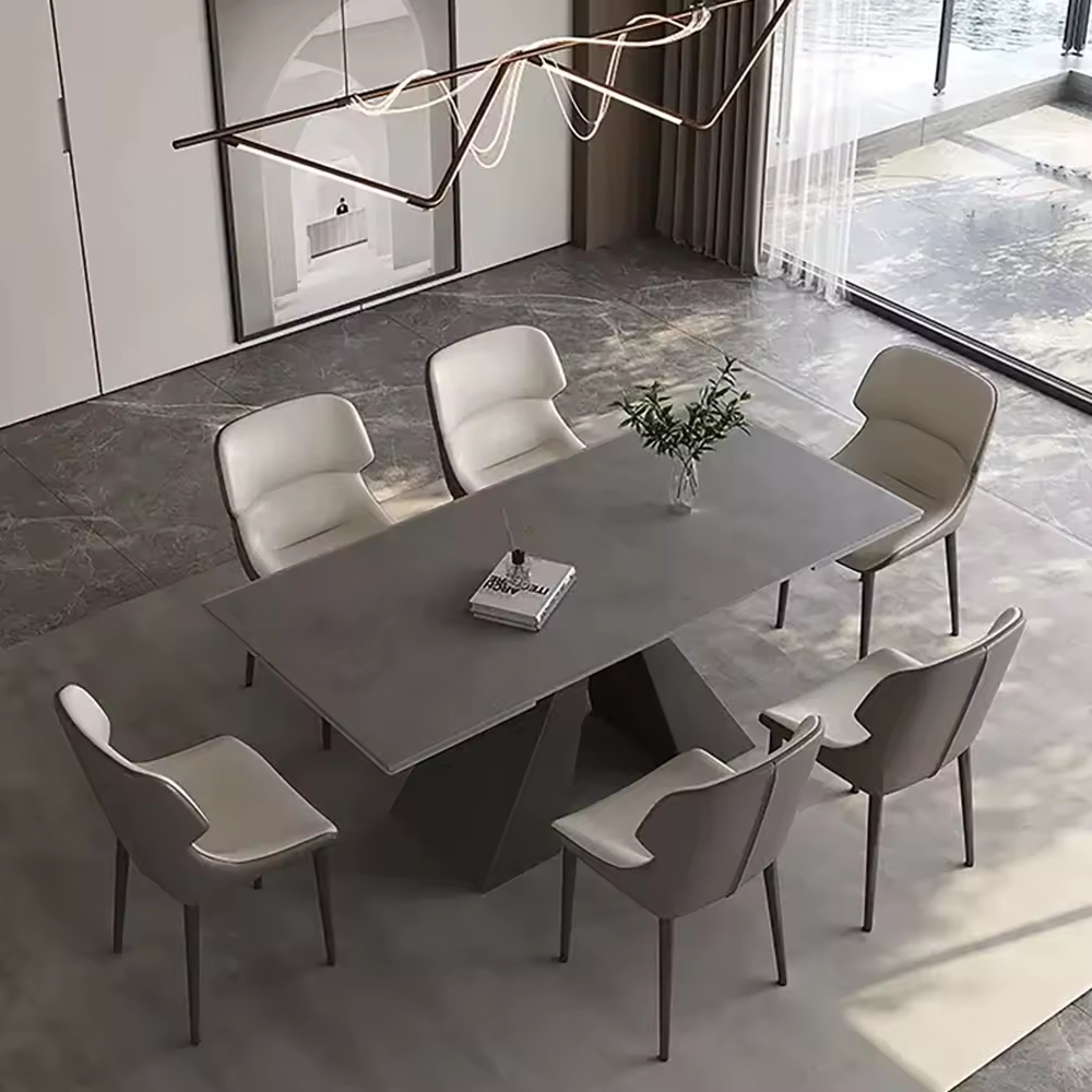 Lightweight Custom Rock Slab Countertop Extended Dining Table Set