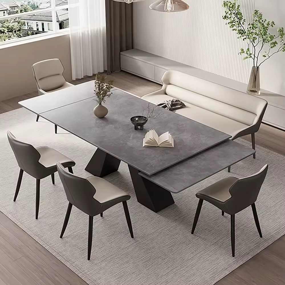 Lightweight Custom Rock Slab Countertop Extended Dining Table Set