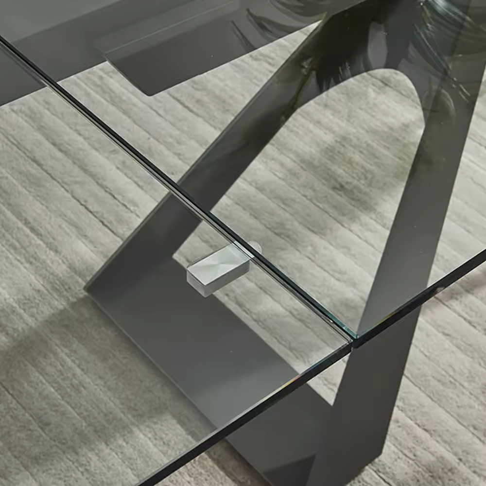 Modern Metal Feet Glass Top Extendable Dining Table