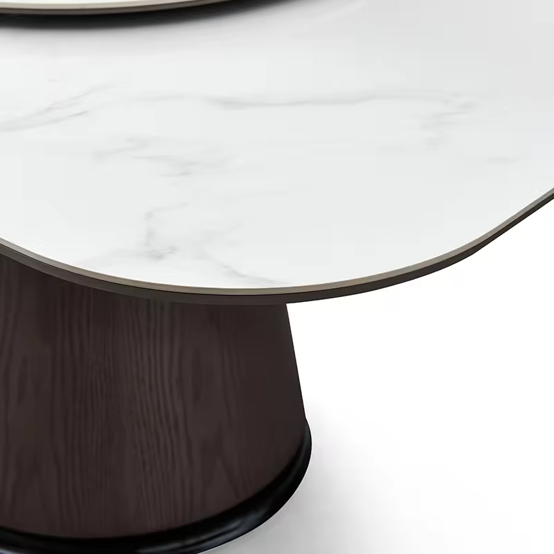 Extendable Square Dining Table with Porcelain Stone and Metal Base