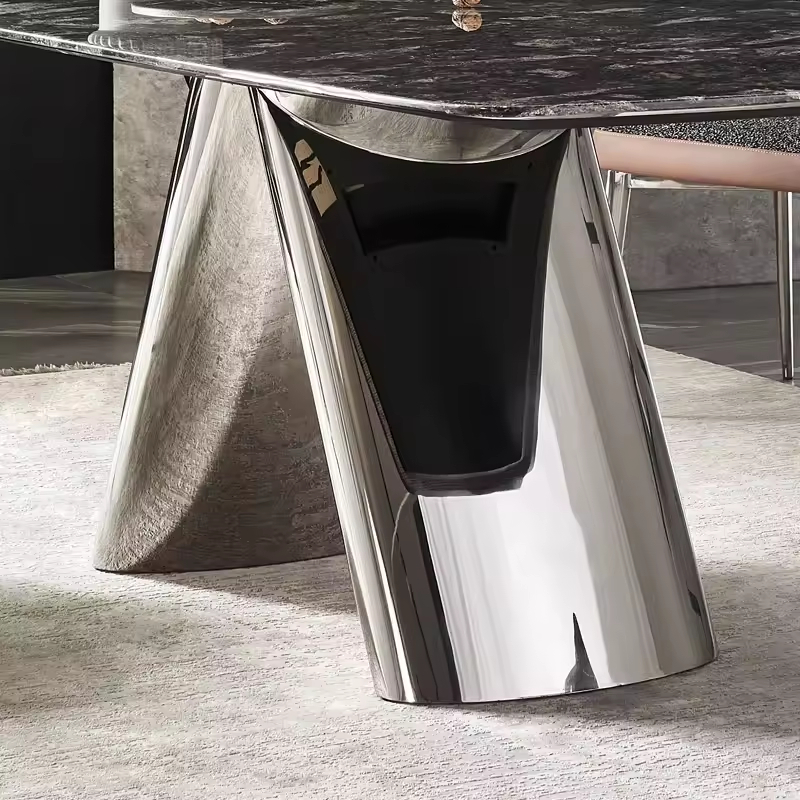 Latest Dining Room Furniture Rectangular Natural Marble Top Stainless Steel Base Dining Table