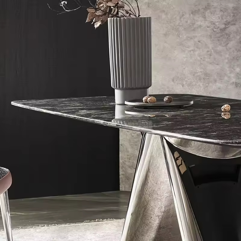Latest Dining Room Furniture Rectangular Natural Marble Top Stainless Steel Base Dining Table