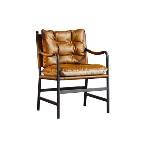 美式复古休闲轻奢高端意式油蜡皮真皮靠背北欧椅餐椅主人喝茶桌椅