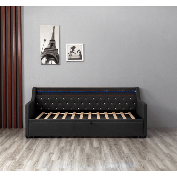 Huayang Custom Bedroom Furniture Dark Gray Retro-style Upholstered Sliding Flatbed Upholstered Bed