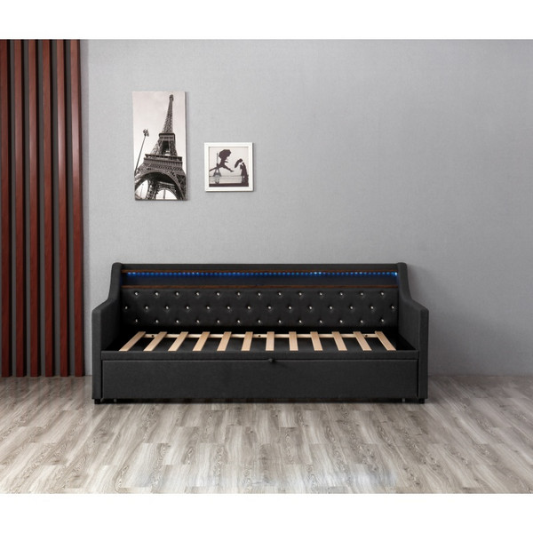 Huayang Custom Bedroom Furniture Dark Gray Retro-style Upholstered Sliding Flatbed Upholstered Bed