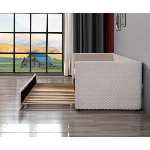 Huayang Custom Bedroom Furniture Sliding Flat Plate LED Beige Velvet Soft Bed