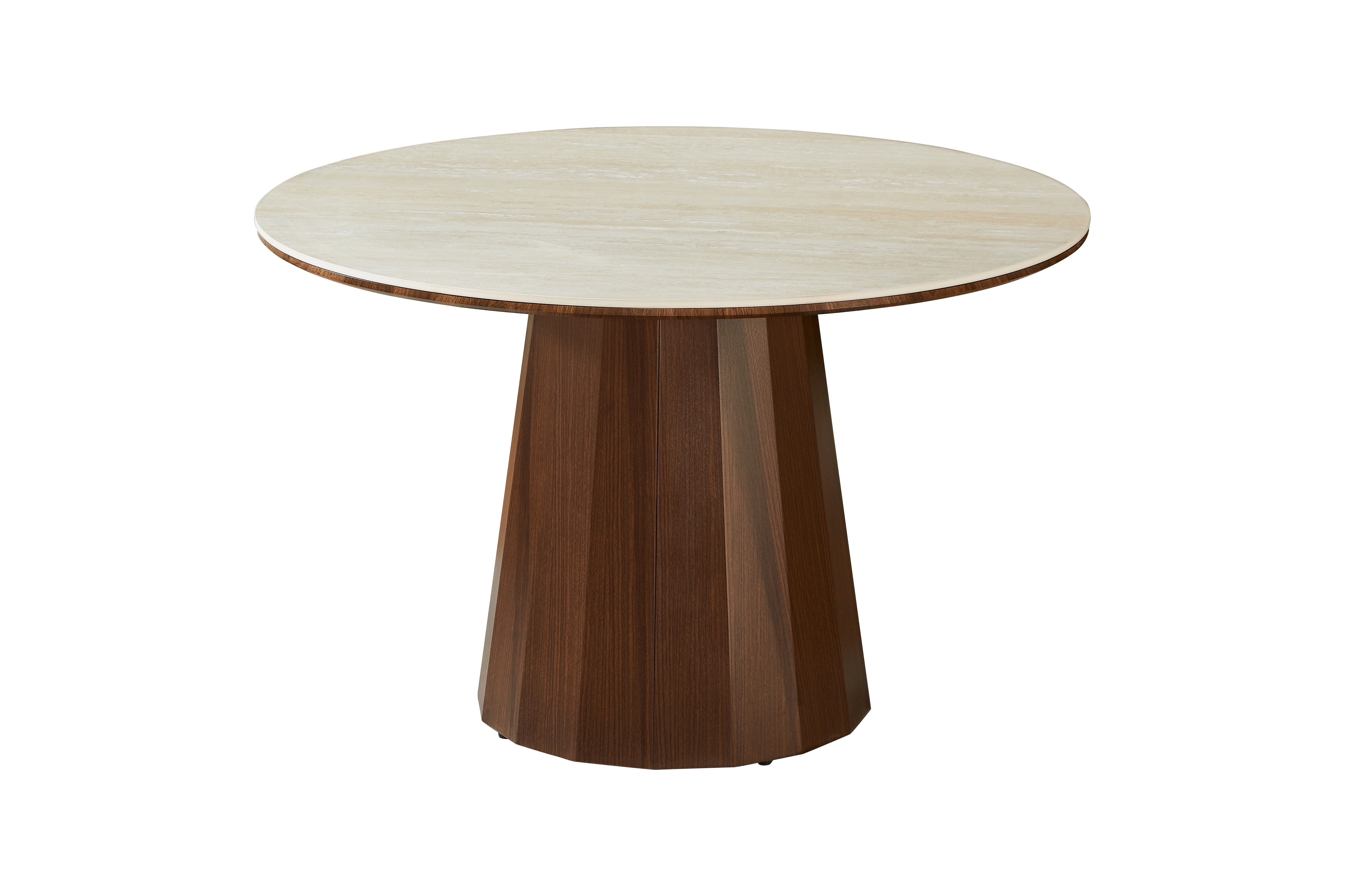 120cm Round Sintered Stone Dining Table, Walnut Transfer Metal Base, Modern Home Kitchen Table